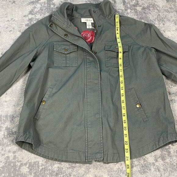 Style & Co Embroidered Roses Floral Back Utility Jacket Green Shacket Sz S - Picture 7 of 12